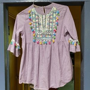 Embroidered Boho Tunic Blouse